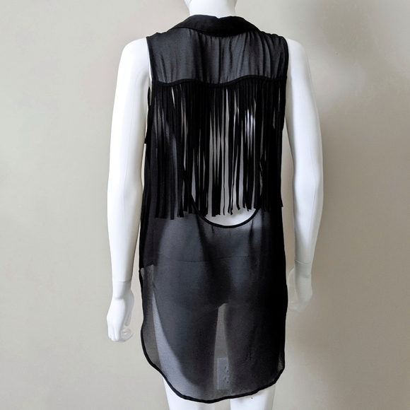 High Low Fringe Chiffon Top - Picture 3 of 5